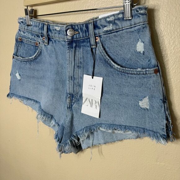 Zara Shorts Women's 10 Blue Cut Off Hi-Rise Denim NWT - Picture 2 of 11
